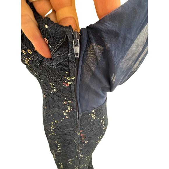 Maxi Navy Blue Windsor Sequined Prom Dress With Open Back - Picture 4 of 11